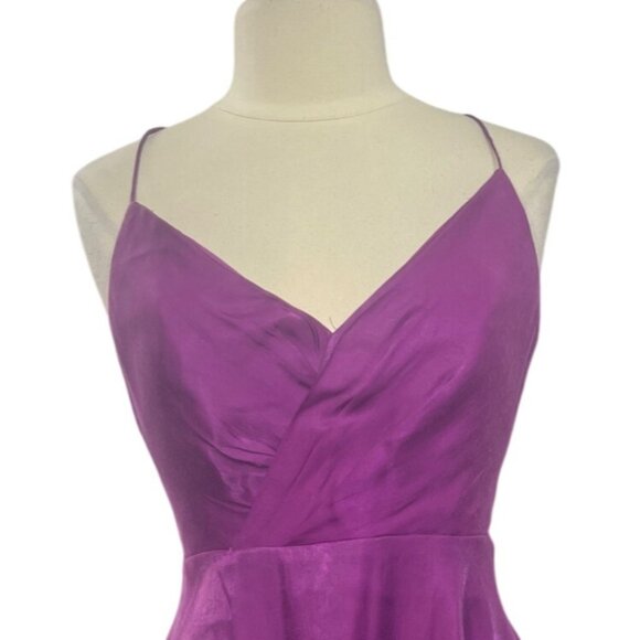 Lulus Positively Darling Magenta Satin Surplice Skater Dress Medium New - Picture 4 of 12